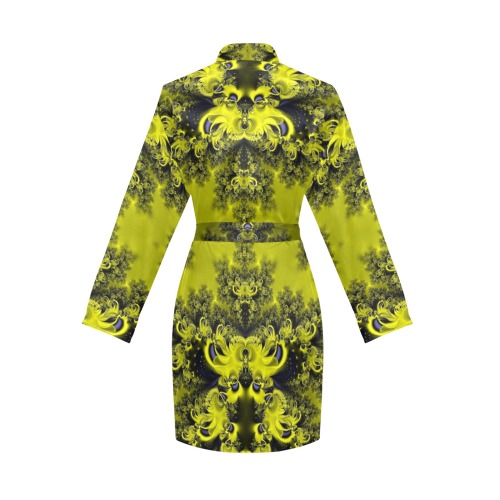 Summer Sunflowers Frost Fractal Women's Long Sleeve Belted Night Robe