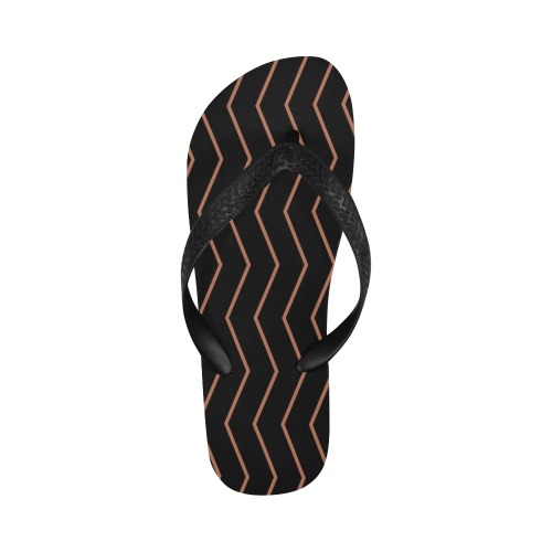 Black tan brown chevron vertical lines pattern Flip Flops for Men/Women (Model 040)