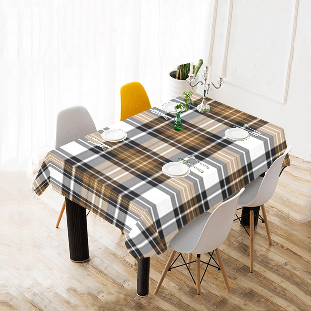 Brown Black Plaid Cotton Linen Tablecloth 52"x 70"