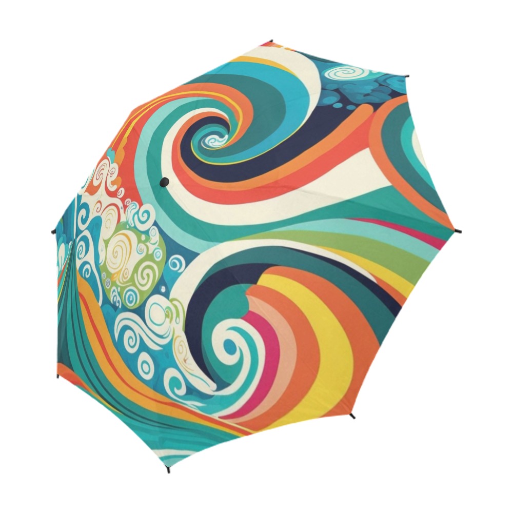 Colorful Ocean Waves Semi-Automatic Foldable Umbrella (Model U05)