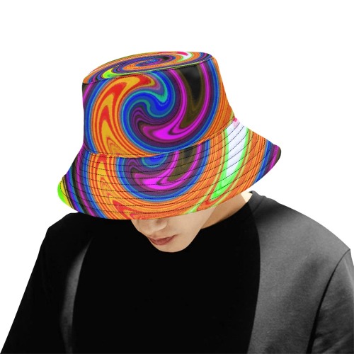 Swirl Retro Orange All Over Print Bucket Hat for Men