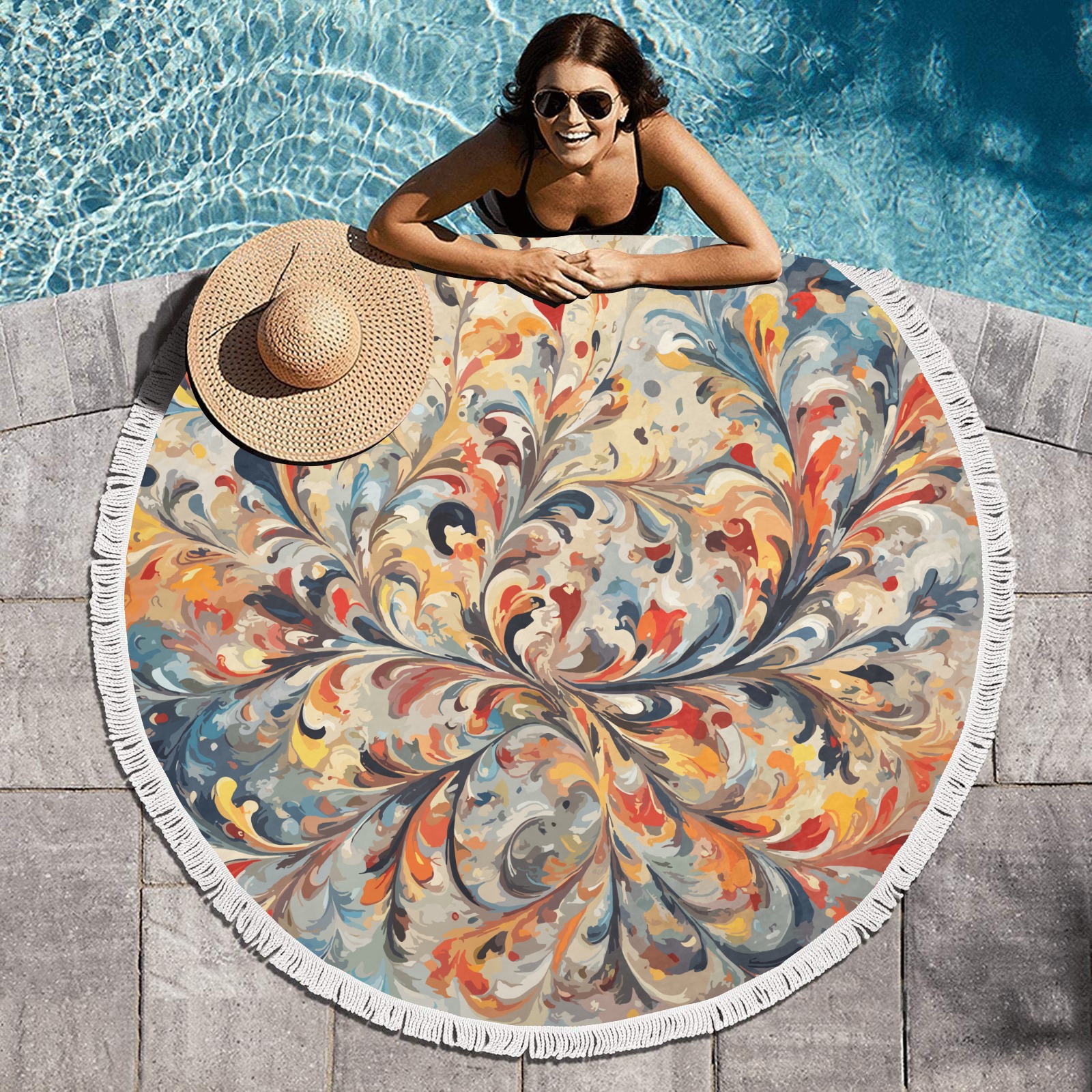 Stylish floral ornament. Beautiful colorful art Circular Beach Shawl Towel 59"x 59"