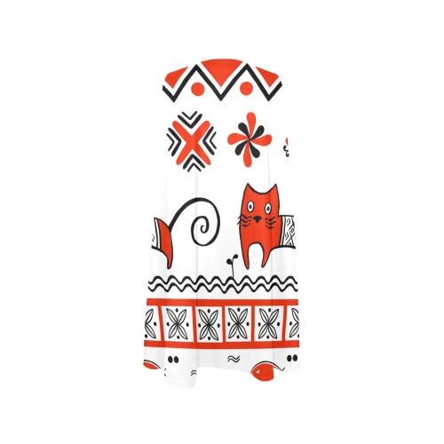 Tribal Art Doodle Cat Sleeveless A-Line Pocket Dress (Model D57)