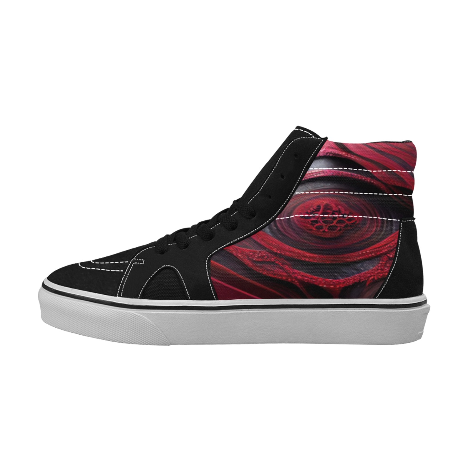 circular red stripes Men's High Top Skateboarding Shoes (Model E001-1)