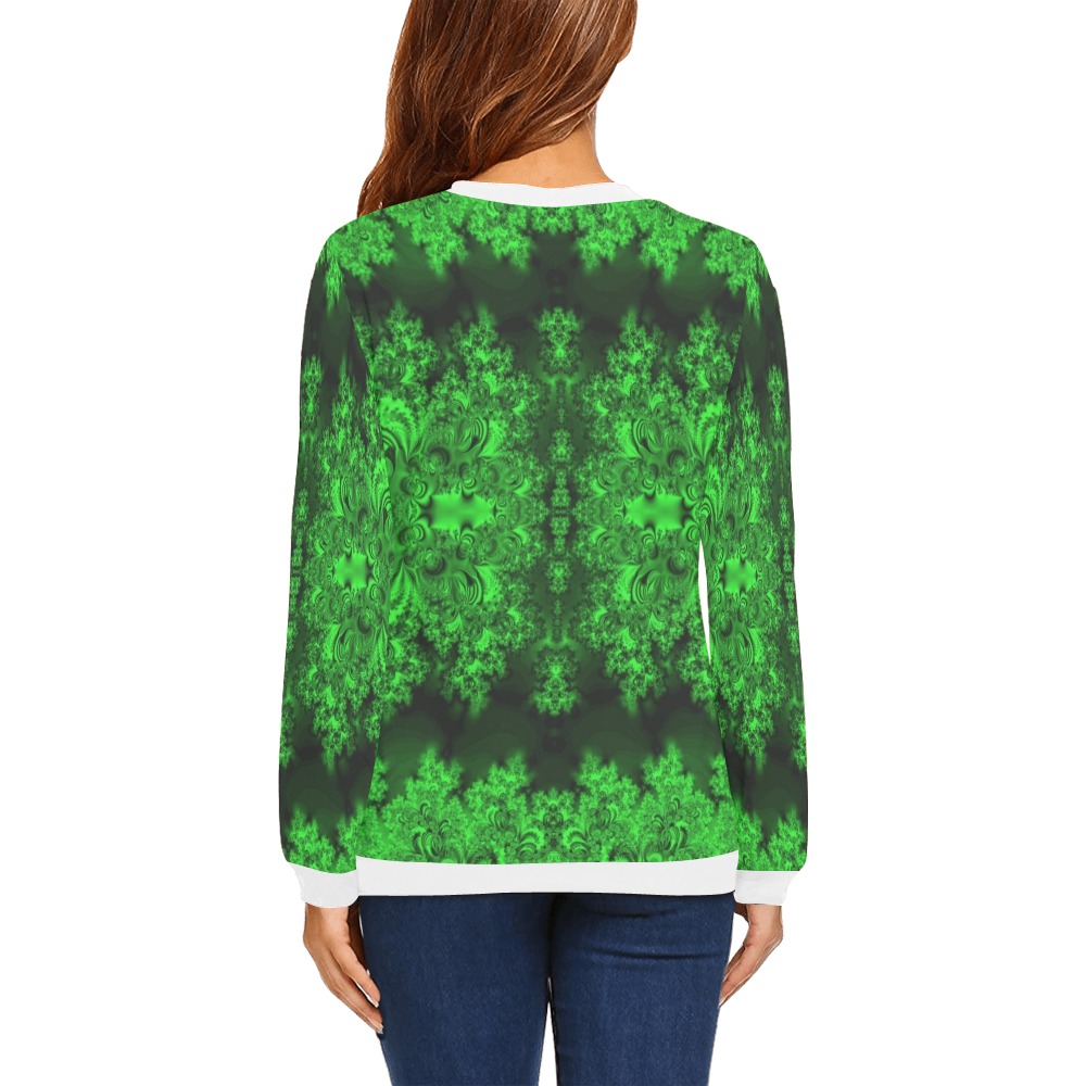 Frost on the Evergreens Fractal All Over Print Crewneck Sweatshirt for Women (Model H18)