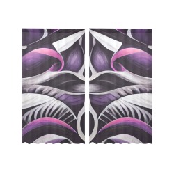 purple, black and white abstract pattern Gauze Curtain 28"x63" (Two-Piece)