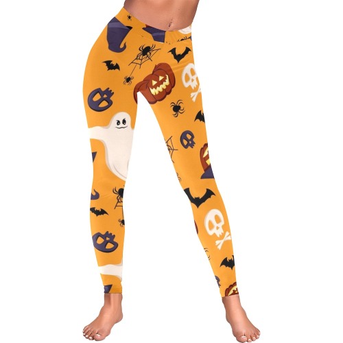 Ghosts and Bats and All Things Halloween Women's Low Rise Leggings (Invisible Stitch) (Model L05)
