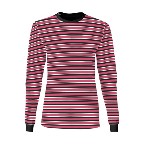 Magenta, Black and White Stripes Women's All Over Print Long Sleeve T-shirt (Model T51)