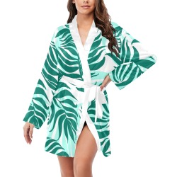 Tropical, Teal, Aqua, White Women's Long Sleeve Belted Night Robe