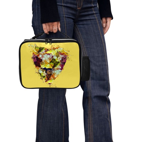 Graffiti Markings Heart Splatter- Yellow PU Leather Lunch Bag (Model 1723)