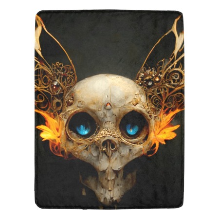 Fantasy Skull Blanket with Blue Eyes and Wings 60x80