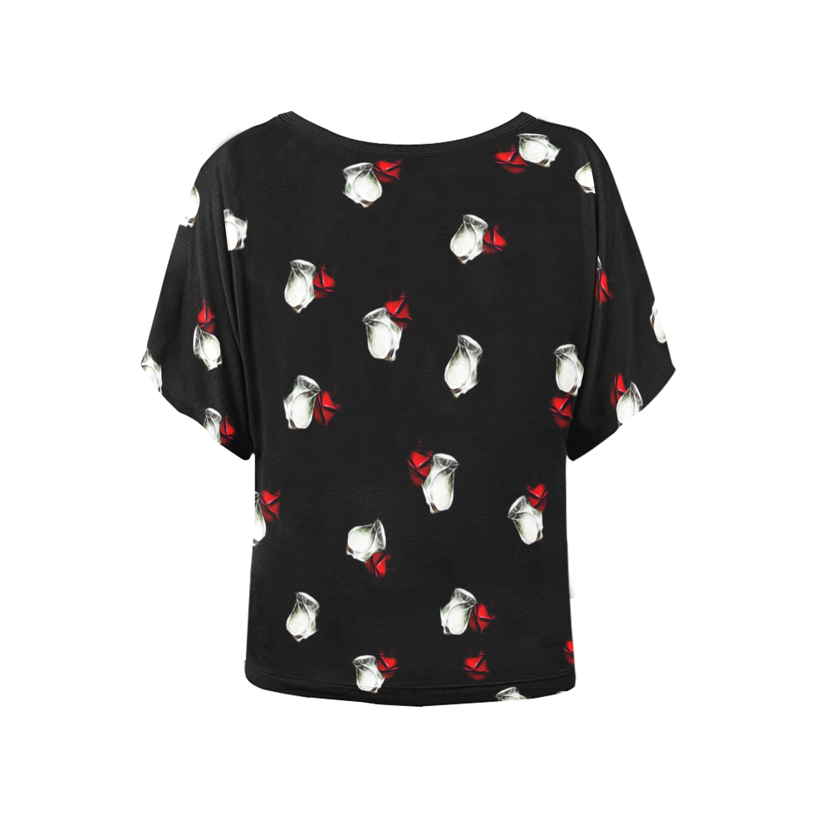 White and Red Roses Women's Batwing-Sleeved Blouse T shirt (Model T44)