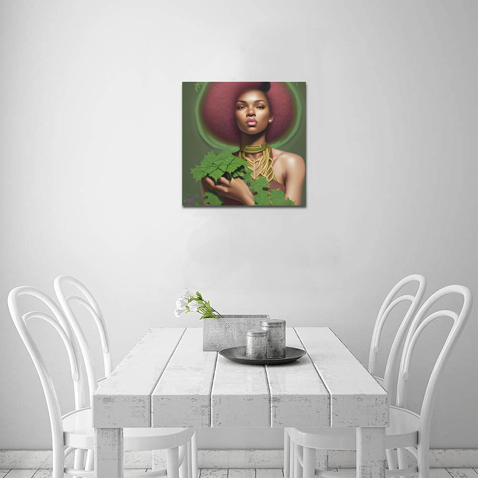 Salmon Pink and Apple Green Queen Upgraded Canvas Print 16"x16"