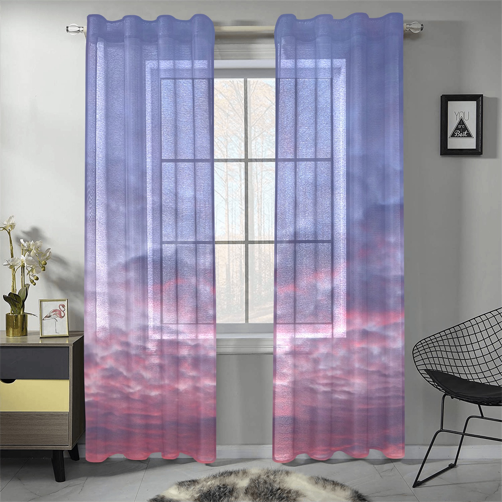 Morning purple sunrise Gauze Curtain 28"x84" (Two-Piece)