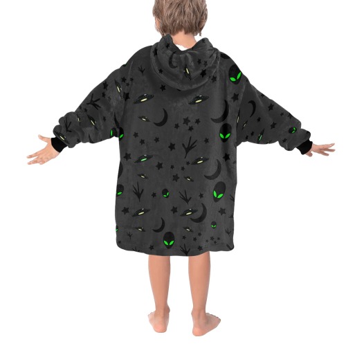 Aliens and Spaceships - Charcoal Blanket Hoodie for Kids