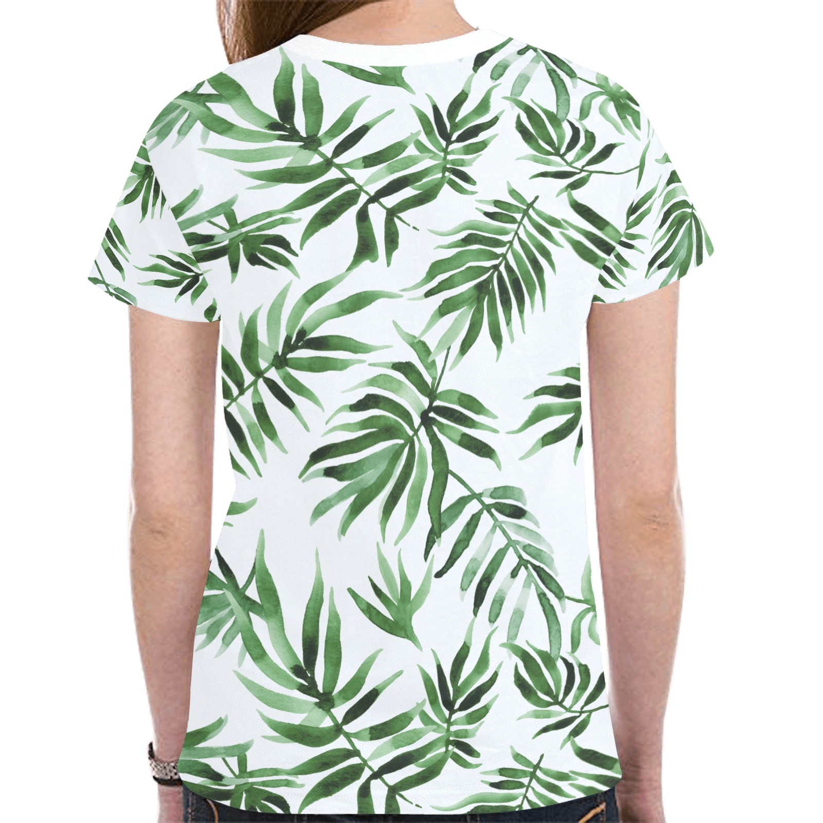 watercolor_green_leaf_pattern1 New All Over Print T-shirt for Women (Model T45)