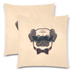 Pug Wearing Glasses Custom Zippered Pillow Cases 18"x 18" (Twin Sides) (Set of 2)
