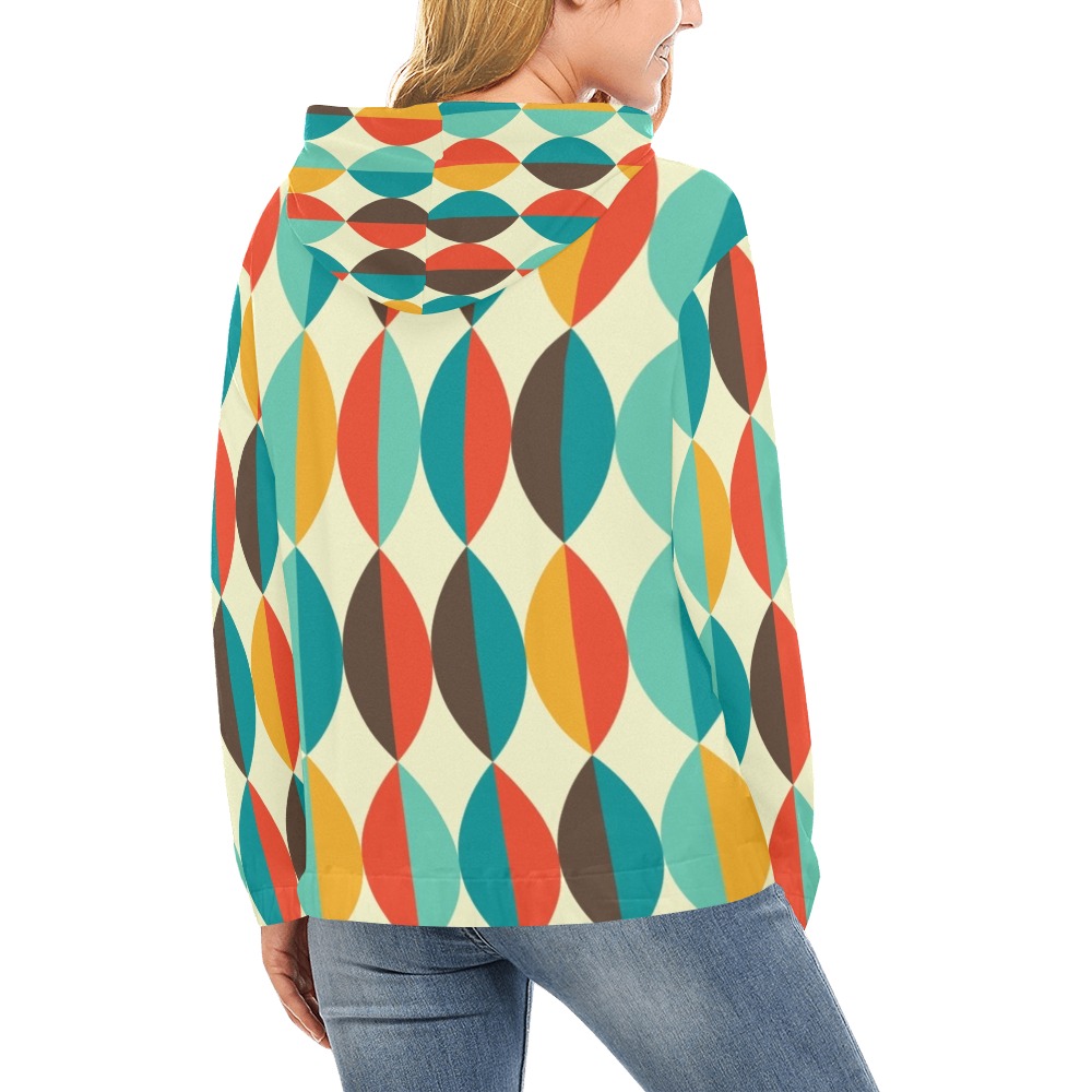 Retro Mod Mid Century - Bright, colorful All Over Print Hoodie for Women (USA Size) (Model H13)