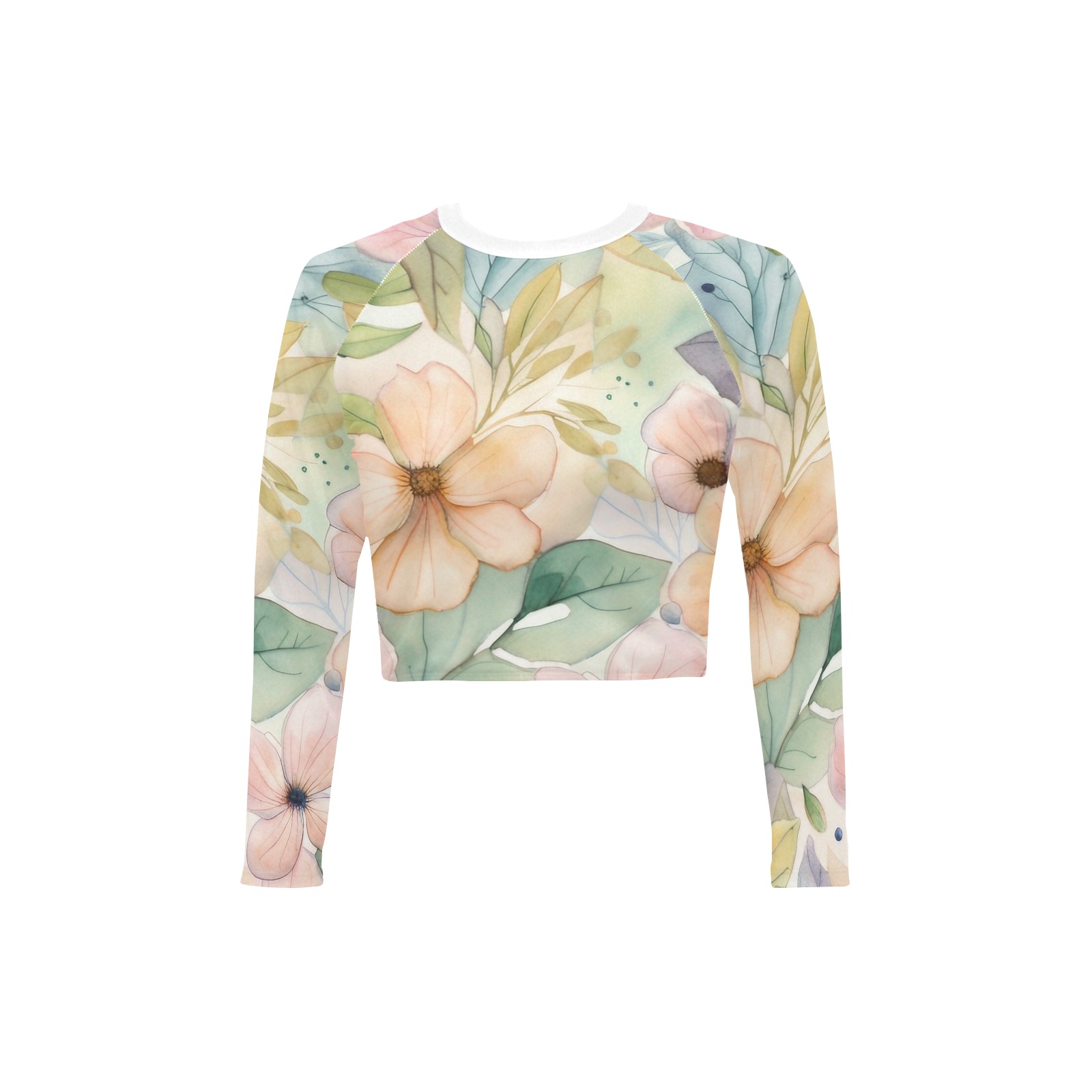 Watercolor Floral 1 Long Sleeve Bikini Top (Model S27)