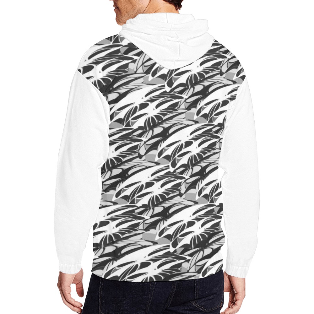 Alien Troops Pattern - White Sleeves All Over Print Full Zip Hoodie for Men (Model H14)