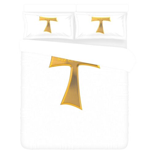 Franciscan Tau Cross Pax Et Bonum Gold  Metallic 3-Piece Bedding Set