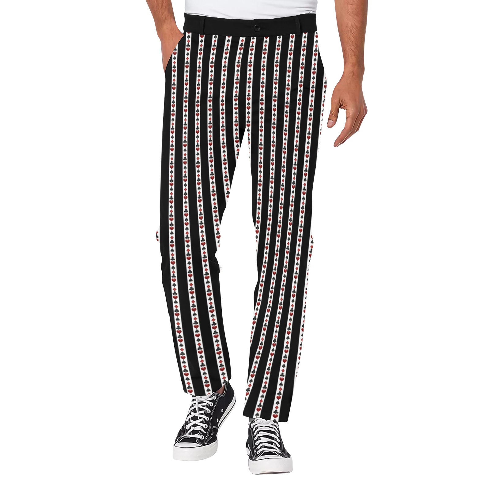Striped Playing Card Symbols Men's All Over Print Casual Trousers (Model L68)