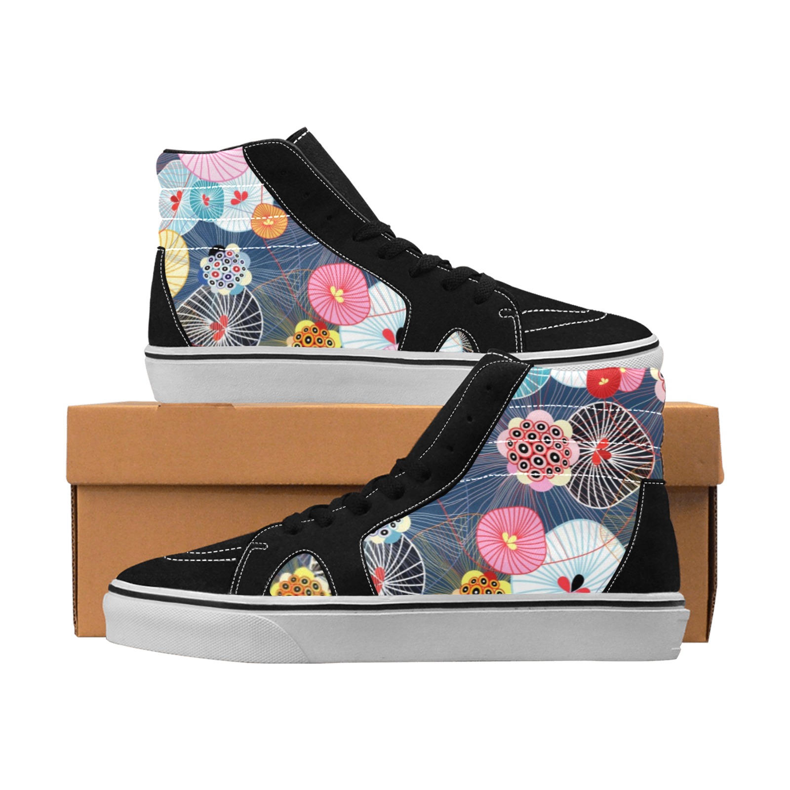 beautiful colorful abstract pattern Women's High Top Skateboarding Shoes (Model E001-1)