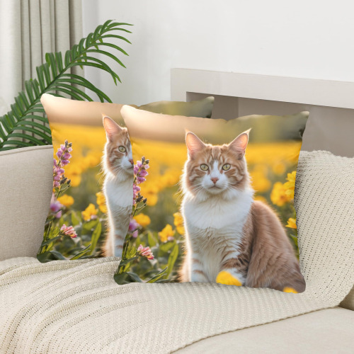 cat in spring Peach Skin Pillowcase 16"x16" (One Side&Pack of 2)