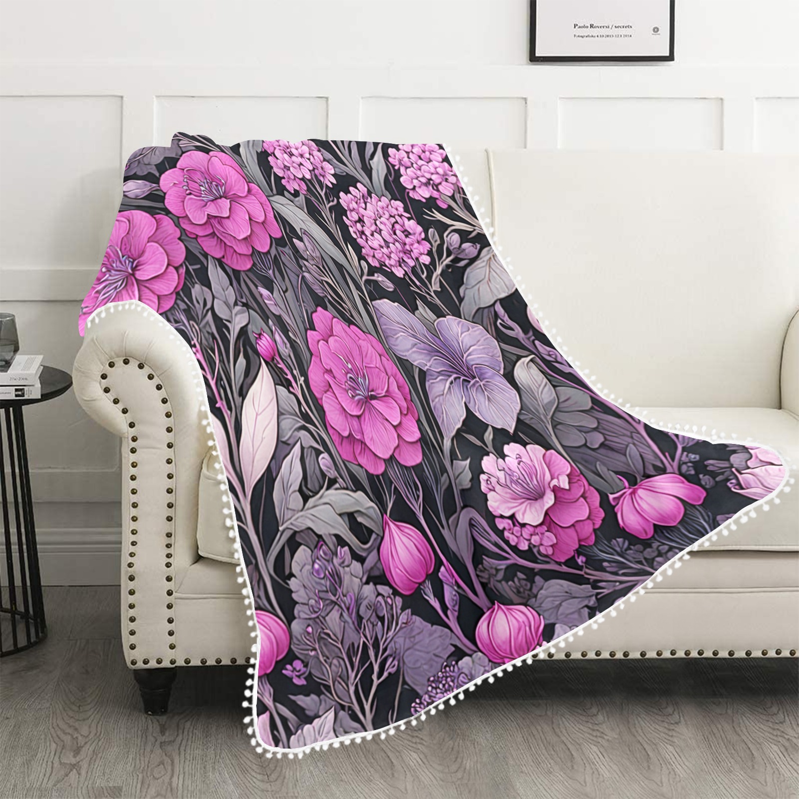 Fabulous Florals 40 Pom Pom Fringe Blanket 60"x80"