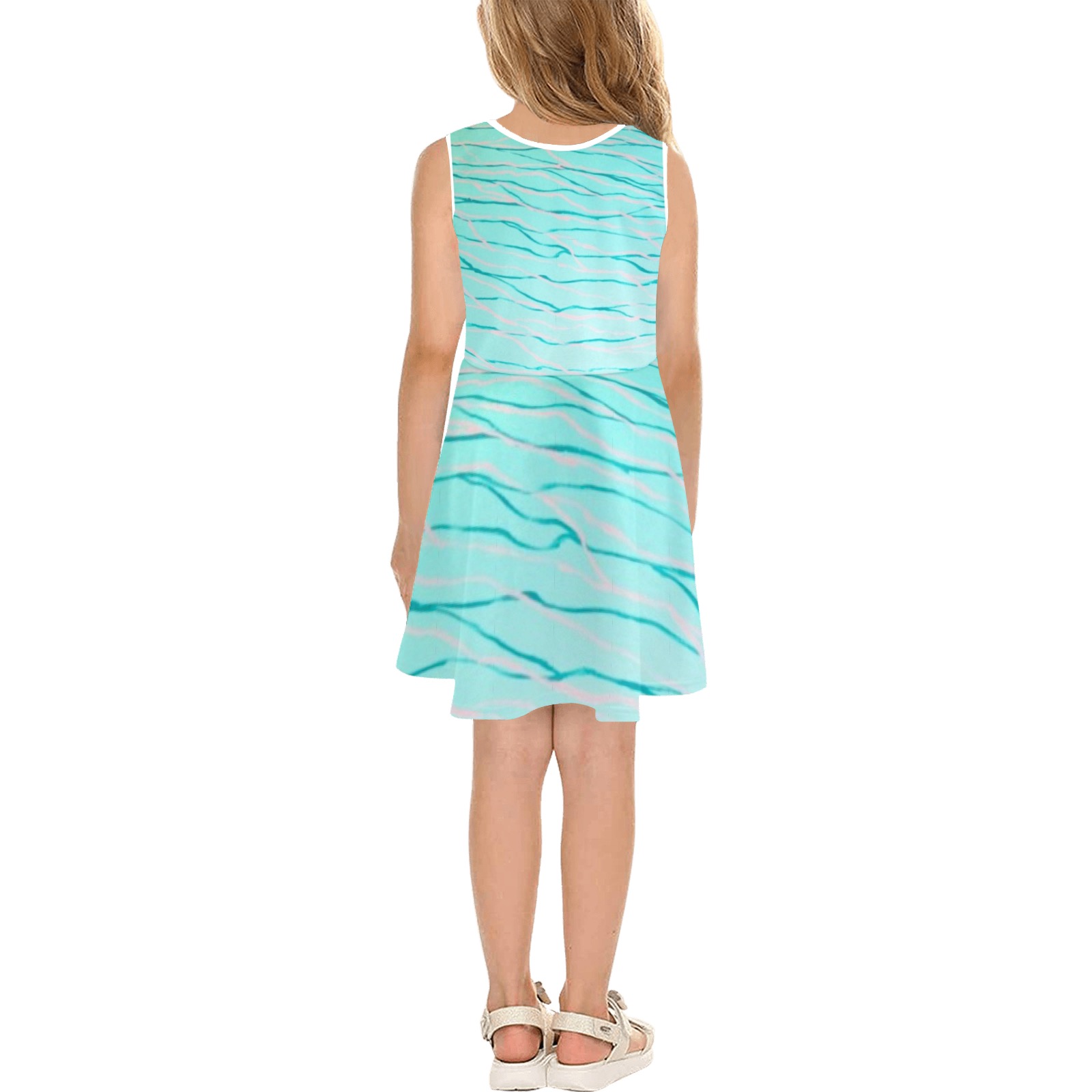 Aquamarine Blue Girls' Sleeveless Sundress (Model D56)