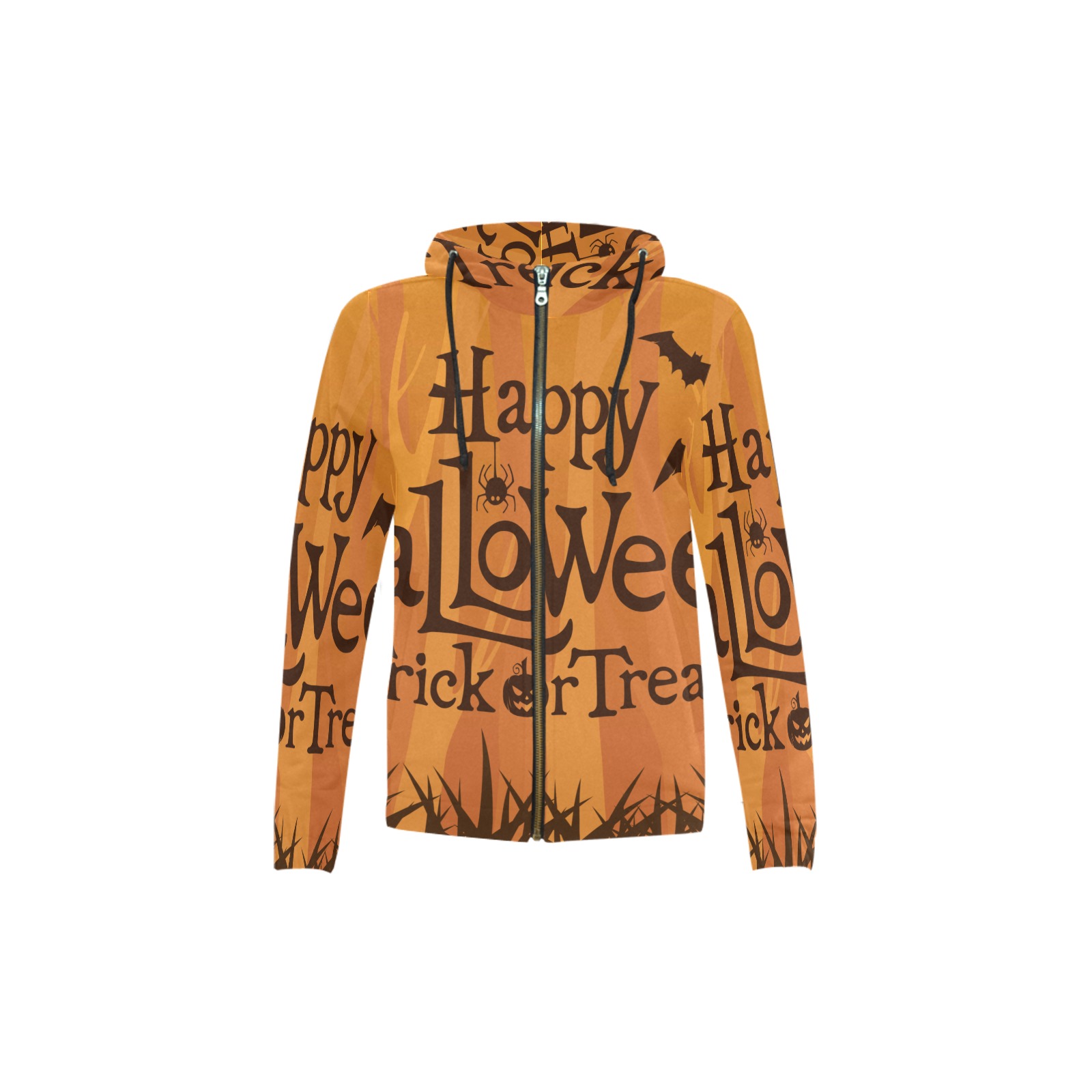 Happy Halloween Trick or Treat All Over Print Full Zip Hoodie for Kid (Model H14)