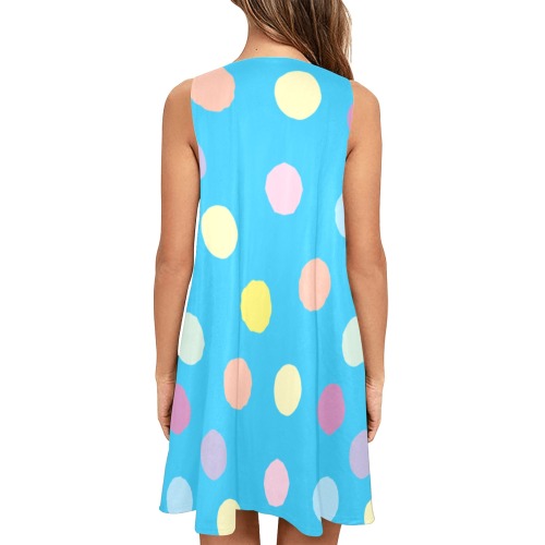 colored dots Sleeveless A-Line Pocket Dress (Model D57)