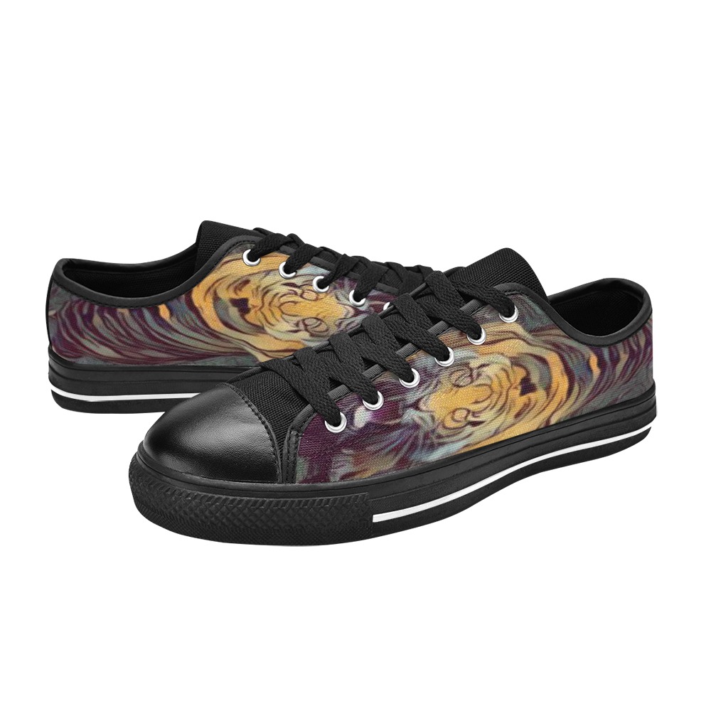 Tiger Color Painted Looking Up Women's Classic Canvas Shoes (Model 018)