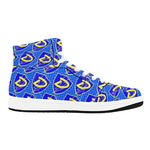 DIONIO - Blue & Yellow Repeat D Shield Logo Leather Sneakers Men's High Top Sneakers (Model 20042)