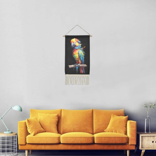 Amazing colorful parrot bird and artistic paint. Linen Hanging Poster