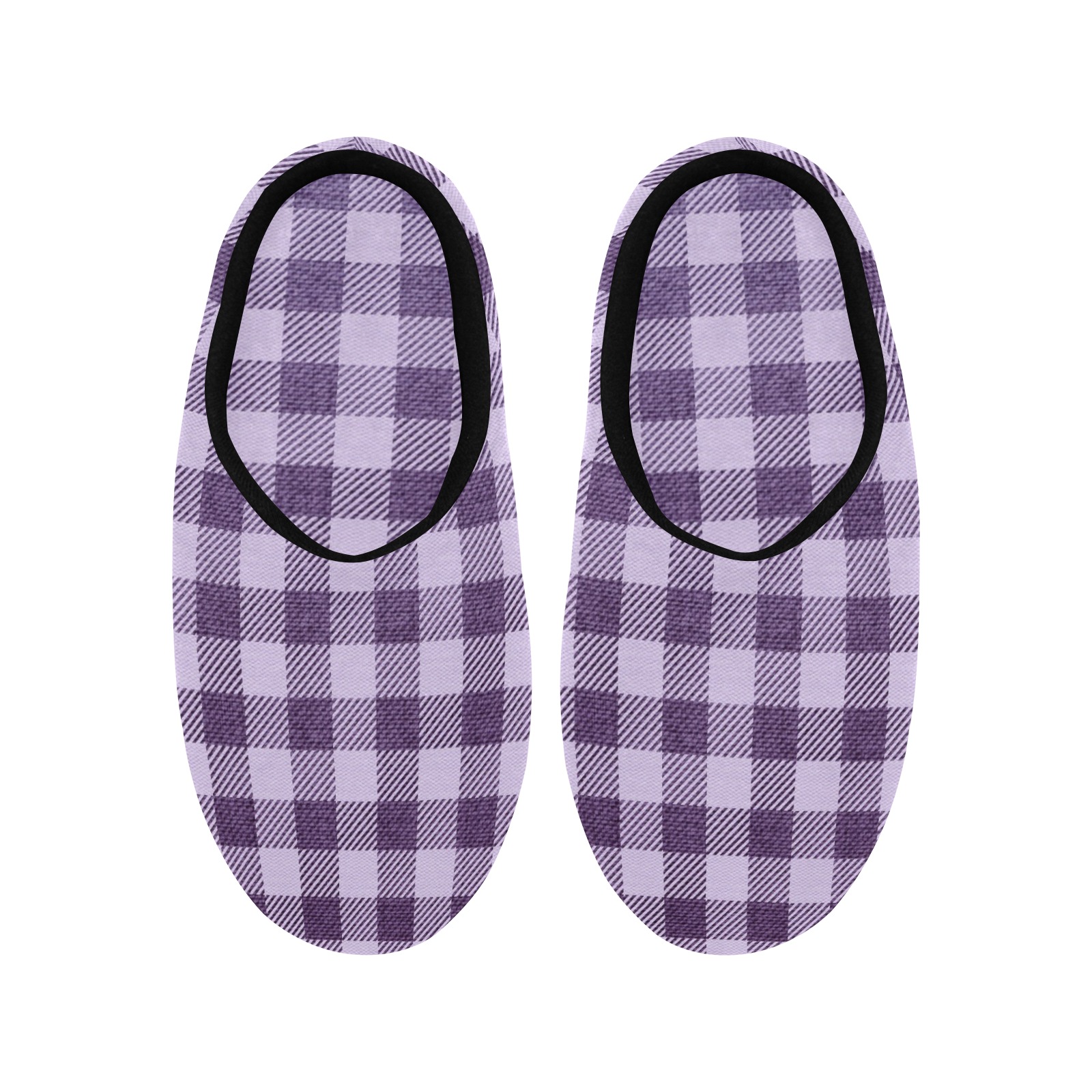 Pastel Purple Plaid Men's Non-Slip Cotton Slippers (Model 0602)