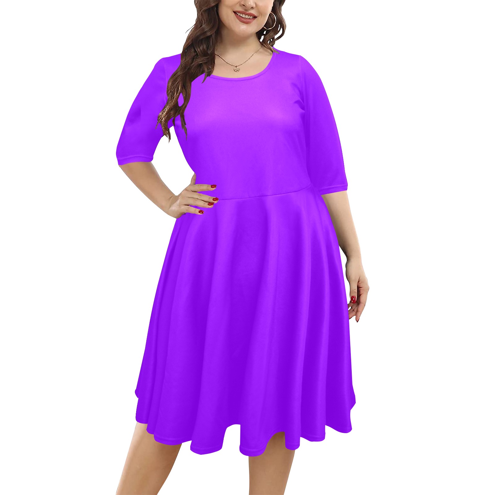 color electric violet Half Sleeve Skater Dress (Model D61)