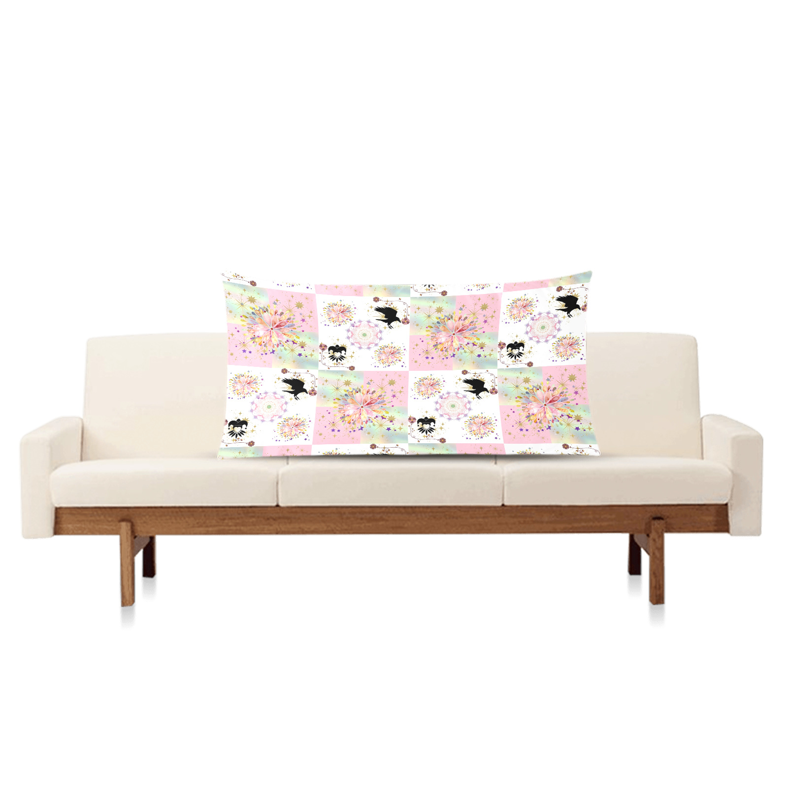 Secret Garden With Harlequin and Crow Patch Artwork Rectangle Pillow Case 20"x36"(Twin Sides)