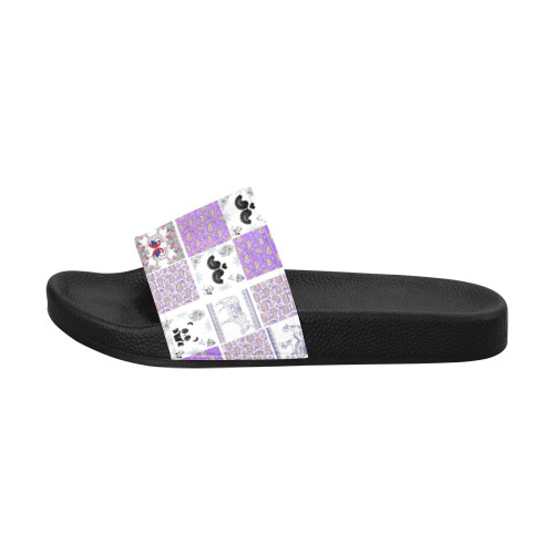 Purple Paisley Birds and Animals Patchwork Design Women's Slide Sandals (Model 057)