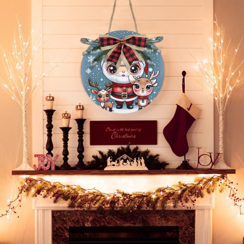 Santa and Reindeer 2 Christmas Door Hanger (11.8inch)