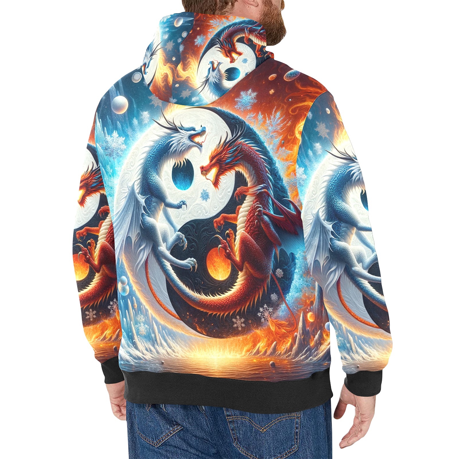 Dragon Yin Yang - Men's Long Sleeve Fleece Hoodie (Model H55)