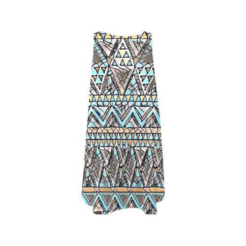 Blue & Yellow Triangles Sleeveless A-Line Pocket Dress (Model D57)