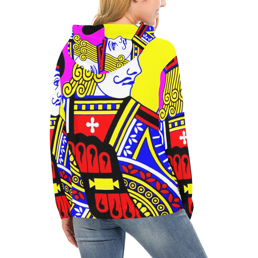 JACK OF SPADES (POPART COLOURS) All Over Print Hoodie for Women (USA Size) (Model H13)