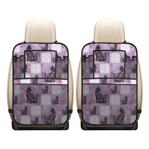 Purple Cosmic Cats Patchwork Pattern Car Seat Back Organizer (2-Pack)
