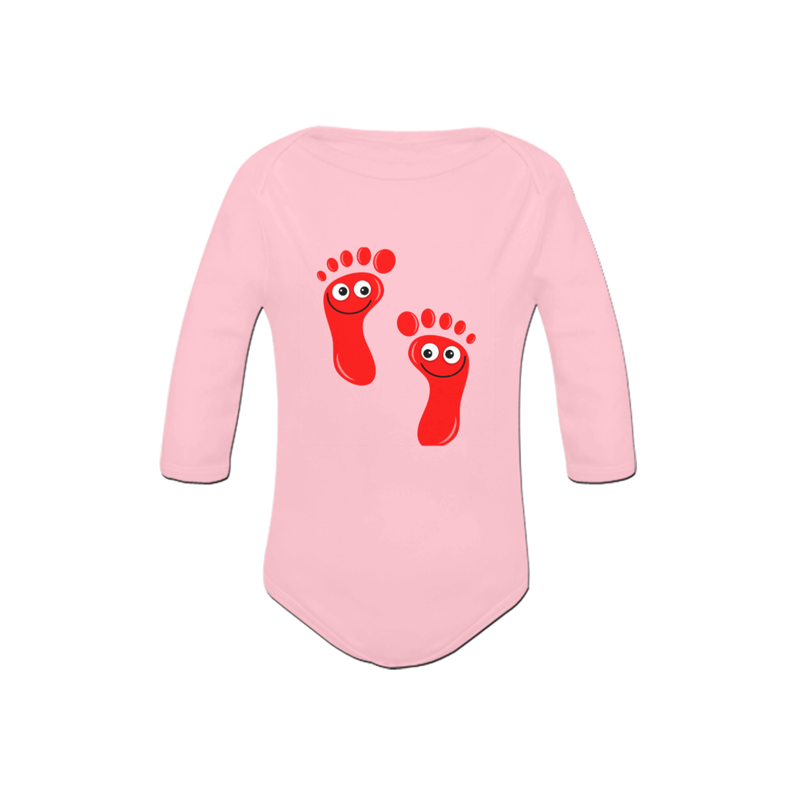 Happy Cartoon Red Human Foot Prints Baby Powder Organic Long Sleeve One Piece (Model T27)