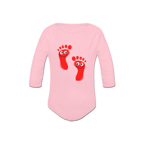 Happy Cartoon Red Human Foot Prints Baby Powder Organic Long Sleeve One Piece (Model T27)