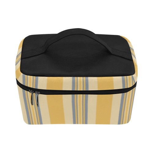 Yellow Striped Cosmetic Bag With Handle