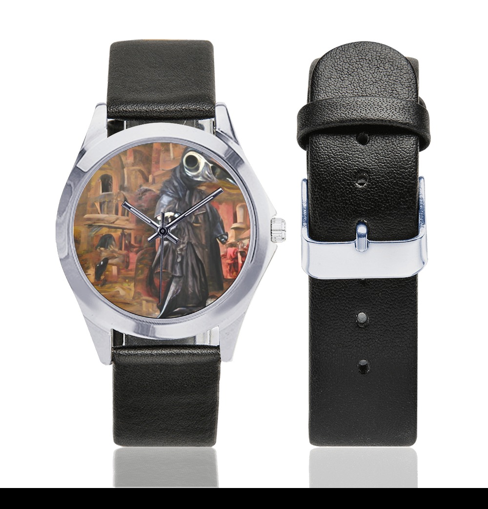 the_plague_TradingCard Unisex Silver-Tone Round Leather Watch (Model 216)