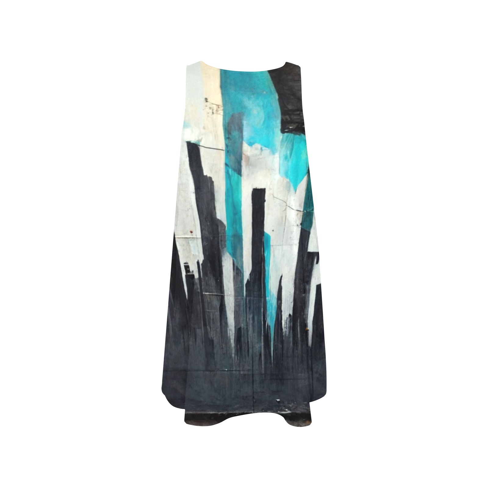graffiti buildings black white and turquoise 1 Sleeveless A-Line Pocket Dress (Model D57)