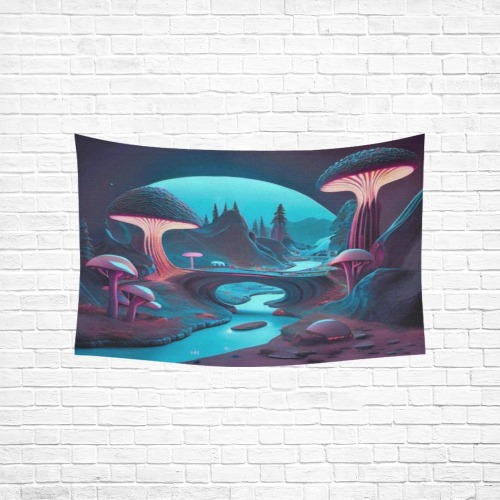 psychedelic landscape 3 of 4 Cotton Linen Wall Tapestry 60"x 40"